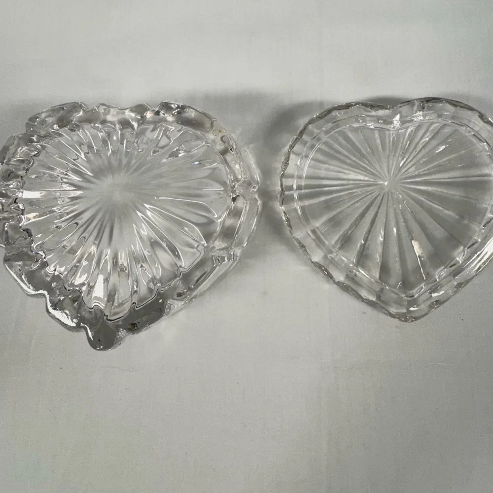 Heart-Shaped Cut Glass Trinket Dish With Cover Clear